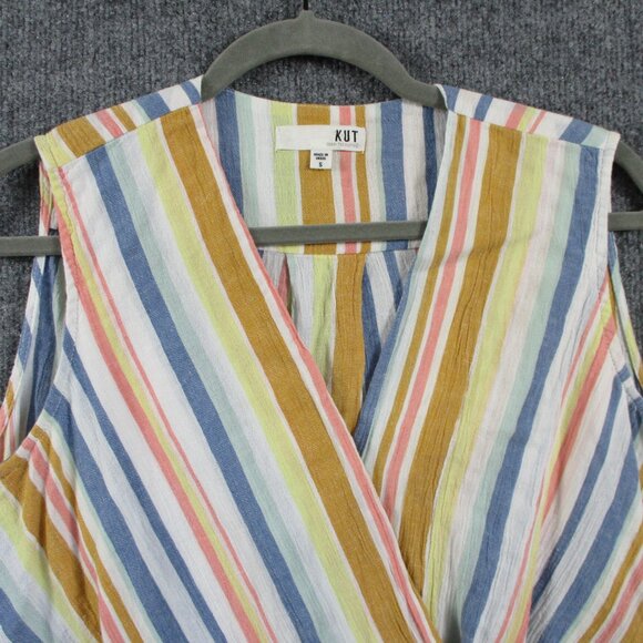 Kut From The Kloth Womens S Yellow Pink Striped Tunic Summer Surplice Blouse - Picture 3 of 11